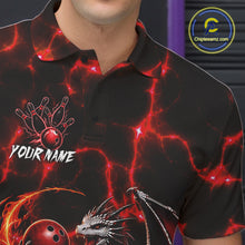 Load image into Gallery viewer, Thunder Lightning Dragon Bowling Shirt For Men Custom Fire Flame Bowling Team Outfits | Red NYN3282