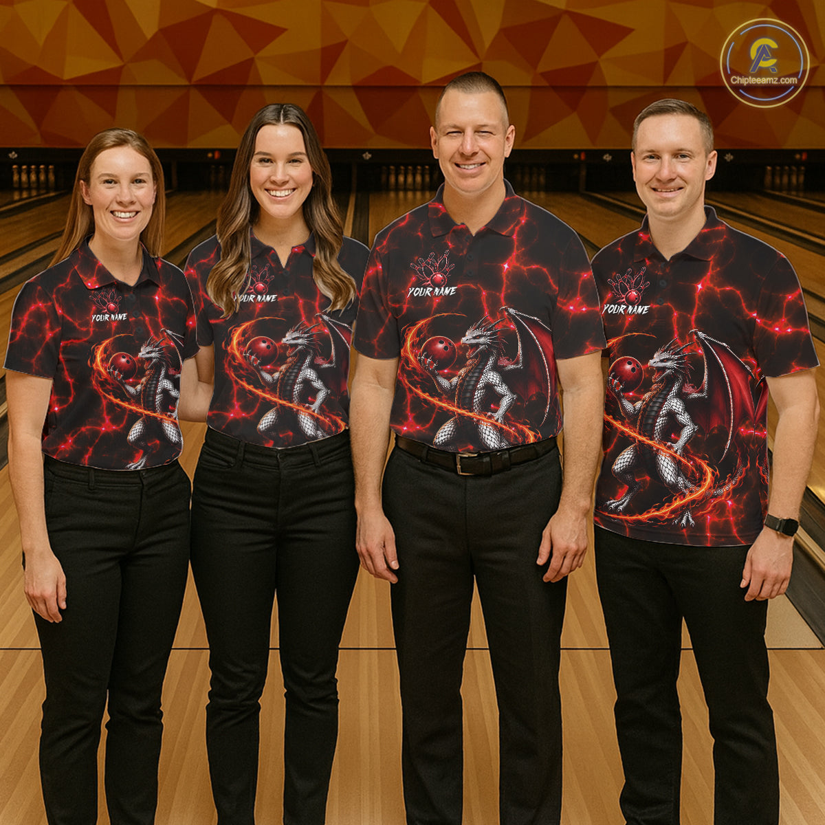 Thunder Lightning Dragon Bowling Shirt For Men Custom Fire Flame Bowling Team Outfits | Red NYN3282