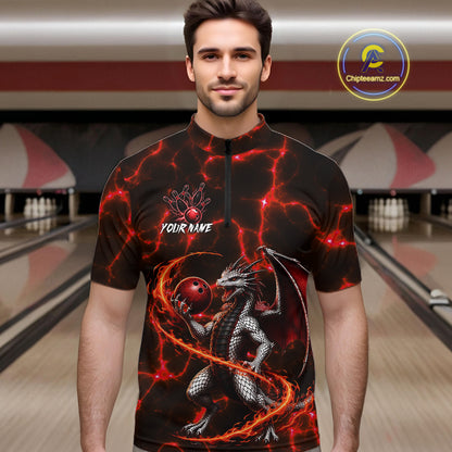 Thunder Lightning Dragon Bowling Shirt For Men Custom Fire Flame Bowling Team Outfits | Red NYN3282