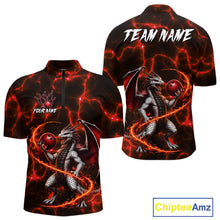 Load image into Gallery viewer, Red Lightning Dragon Bowling 1/4-Zip Shirt For Men Custom Flame Bowling Team Outfits