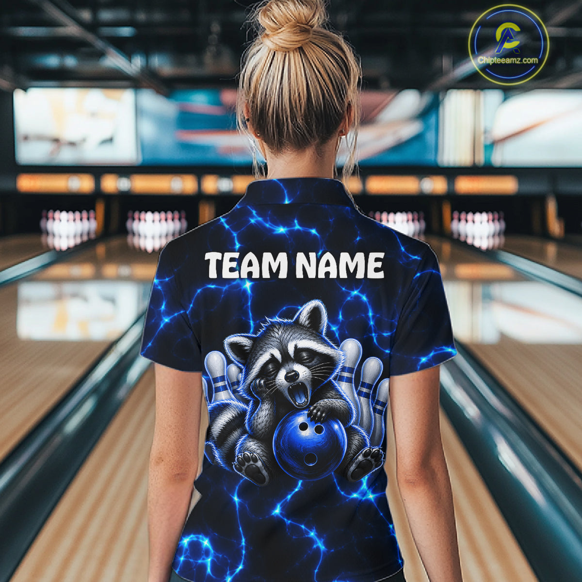 Funny Sleeping Raccoon Women Bowling Shirt Custom Thunder Lightning Cute Bowling Team Outfits NYN3284