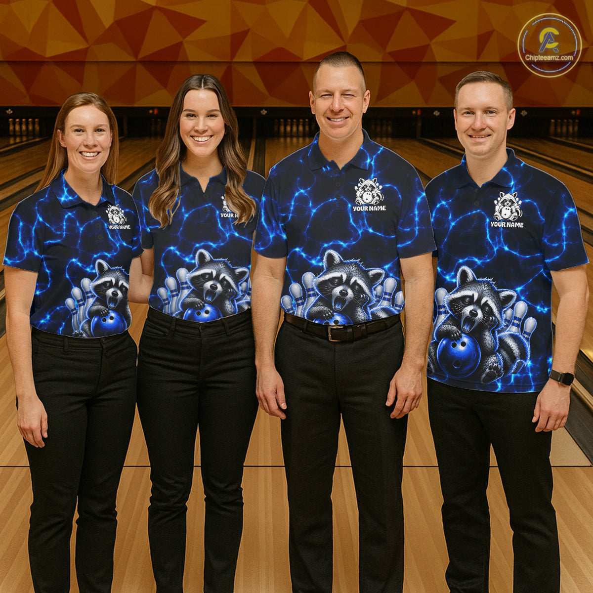 Funny Sleeping Raccoon Mens Bowling Shirt Custom Thunder Lightning Cute Bowling Team Outfits NYN3284