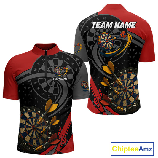 Cracked Dartboard & Dart Arrows Red Darts Shirt For Men - Custom Name & Team NYN0603