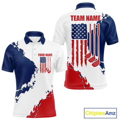 Men's American flag golf polo shirt, patriotic golf apparel, custom golf team shirt, red white blue golf uniform, golf gift for men
