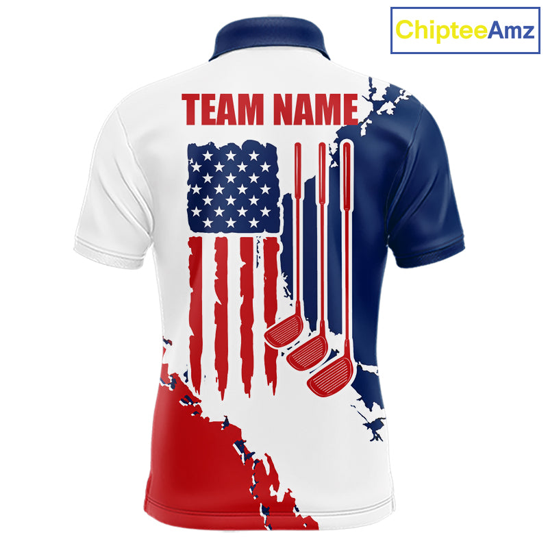 Men's American flag golf polo shirt, patriotic golf apparel, custom golf team shirt, red white blue golf uniform, golf gift for men