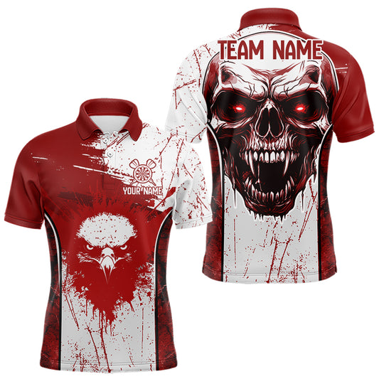 Personalized Eagle And Skull Grunge Red Dart Polo Shirts For Men, Dart Team Jerseys NYN0791