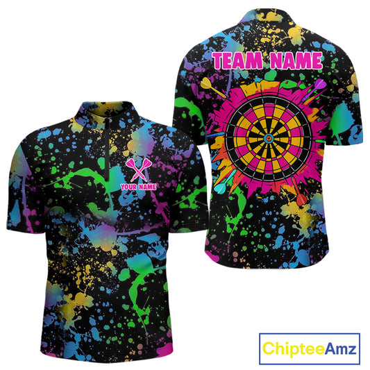 Custom Colorful Dartboard Funny Dart 1/4-Zip Shirts For Men, Dart Team Jerseys NYN0792