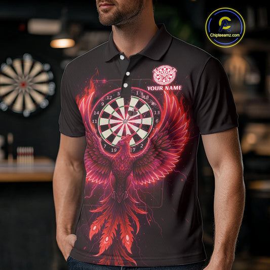 Custom Funny Flame Phoenix Red Dartboard Dart Men Polo Jerseys Outfits Dart Shirts NYN1744
