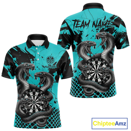 Black And Turquoise Multi Cobra Grunge Dartboard Custom Men Polo Darts Shirt Dart Gifts NYN2017