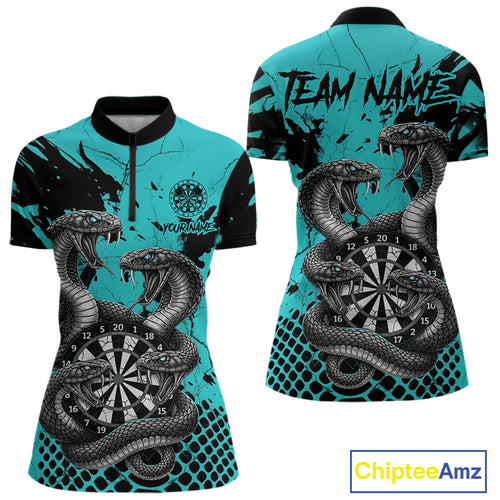 Black And Turquoise Multi Cobra Grunge Dartboard Custom Women Quarter-Zip Darts Shirt Dart Gifts NYN2017