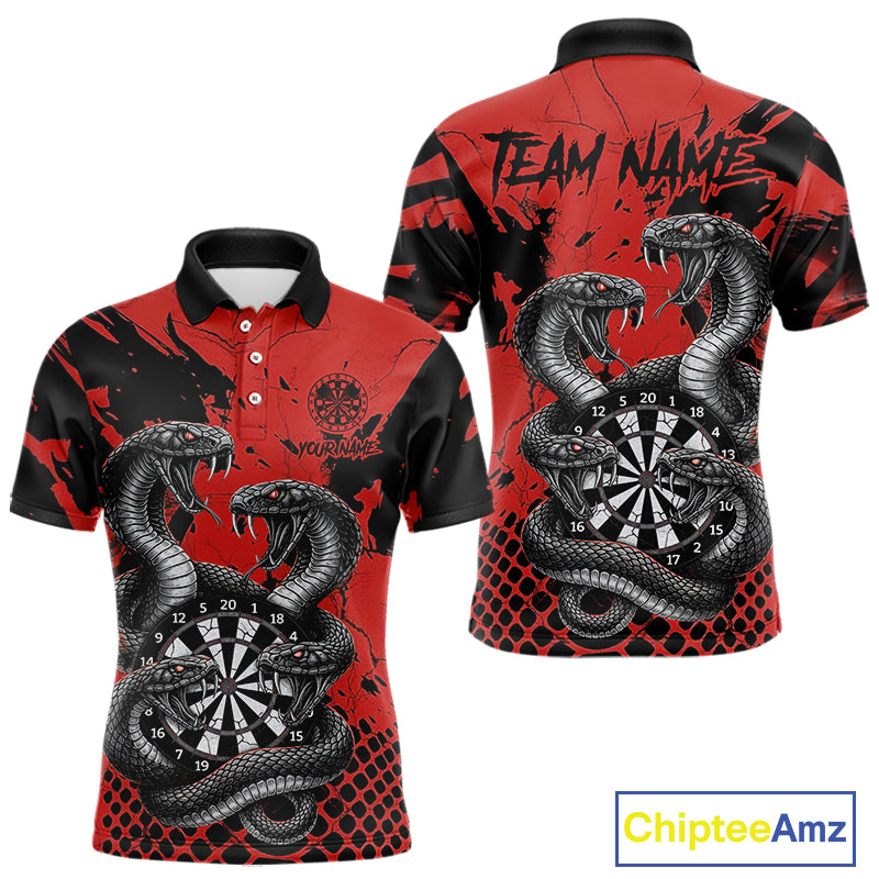 Black And Red Multi Cobra Grunge Dartboard Custom Men Polo Darts Shirt Dart Gifts NYN2018