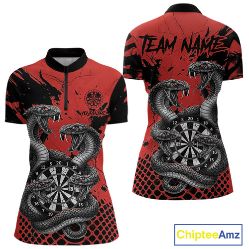 Black And Red Multi Cobra Grunge Dartboard Custom Women Quarter-Zip Darts Shirt Dart Gifts NYN2018