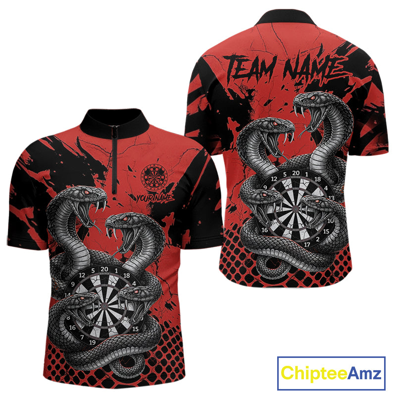 Black And Red Multi Cobra Grunge Dartboard Custom Men Quarter-Zip Darts Shirt Dart Gifts NYN2018