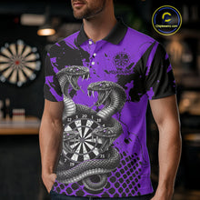Load image into Gallery viewer, Black And Purple Multi Cobra Grunge Dartboard Custom Men Polo Darts Shirt Dart Gifts NYN2019