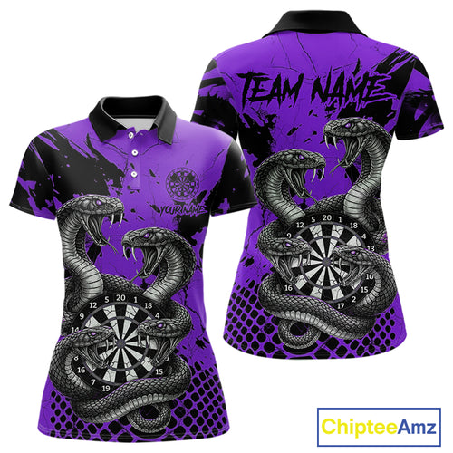 Black And Purple Multi Cobra Grunge Dartboard Custom Women Polo Darts Shirt Dart Gifts NYN2019