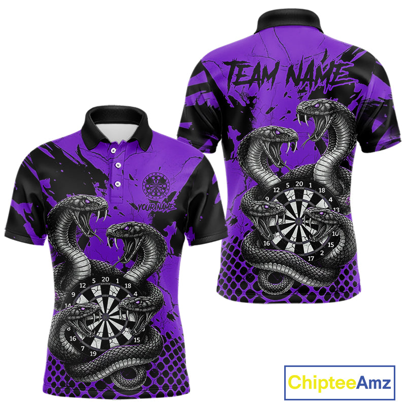 Black And Purple Multi Cobra Grunge Dartboard Custom Men Polo Darts Shirt Dart Gifts NYN2019