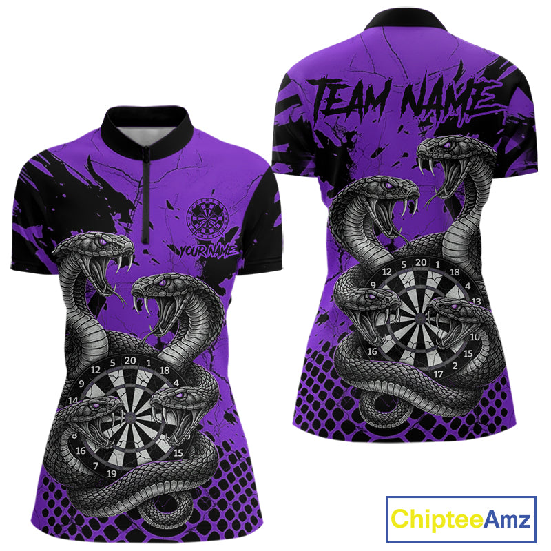 Black And Purple Multi Cobra Grunge Dartboard Custom Women Quarter-Zip Darts Shirt Dart Gifts NYN2019