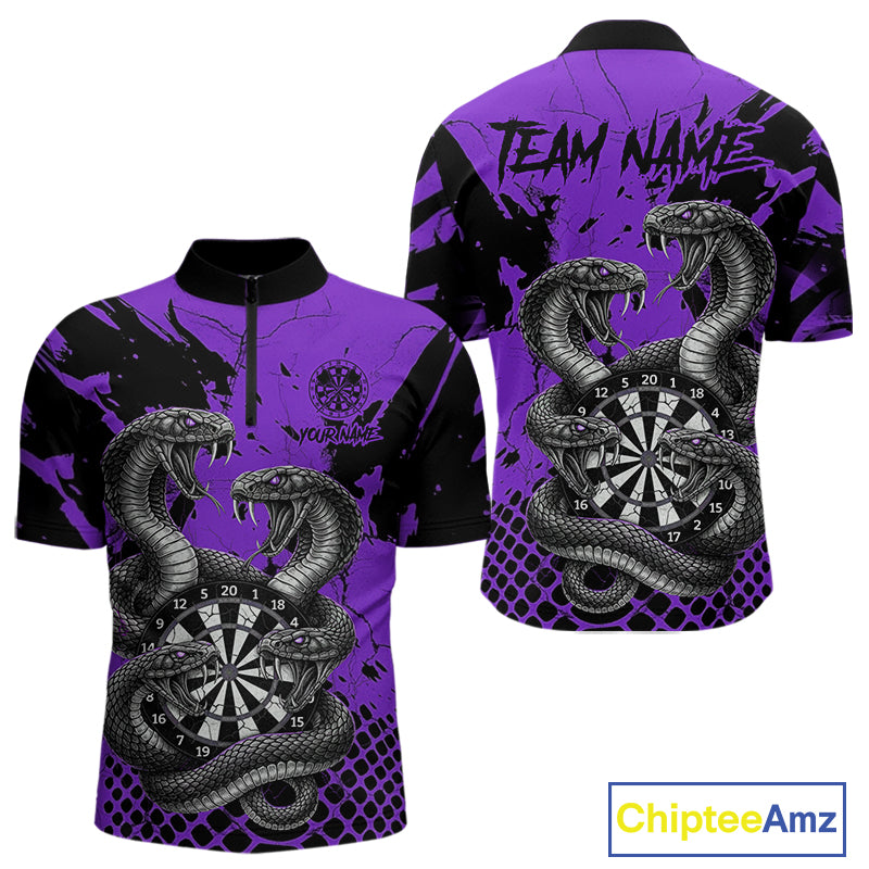 Black And Purple Multi Cobra Grunge Dartboard Custom Men Quarter-Zip Darts Shirt Dart Gifts NYN2019