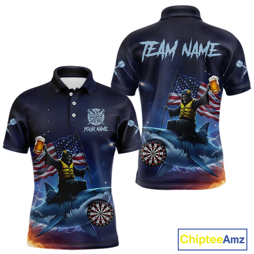 Funny Shark & Skull US Flag Dartboard Custom Men Polo Darts Shirt Dart Jersey NYN2020