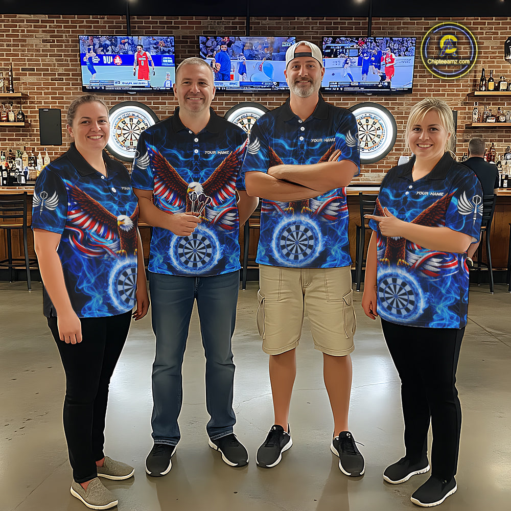 Blue Flames US Flag Eagle Freedom Darts 1/4-Zip Shirt Personalized Patriotic Women Dart Team Jerseys NYN2538