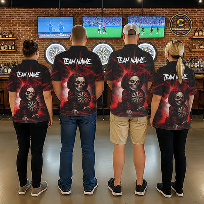 Black & Red Grunge Light Caro Skeleton Men Darts 1/4-Zip Shirt Custom Funny Dart Team Jerseys NYN2539