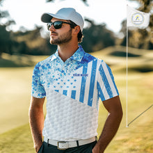 Load image into Gallery viewer, White And Blue American Flag Golf Polos Shirts For Men Custom Patriotic Mens Golf Attire NYN2913