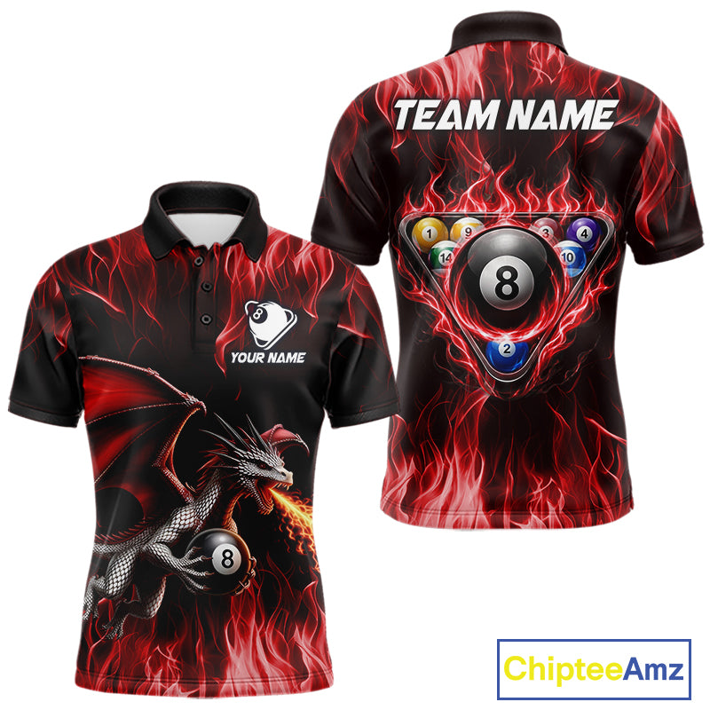 Red dragon 8 ball pool polo shirt for men custom billiard team apparel