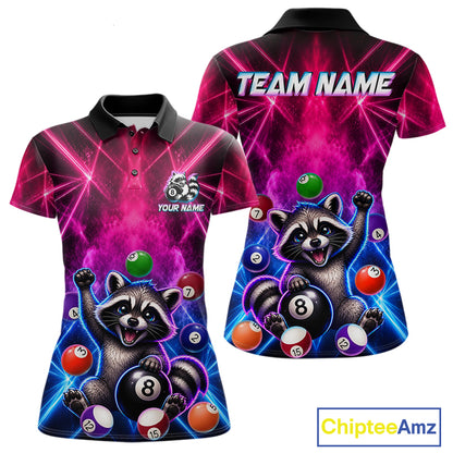 Funny raccoon 8 ball billiard polo shirt with pink and blue smoke design