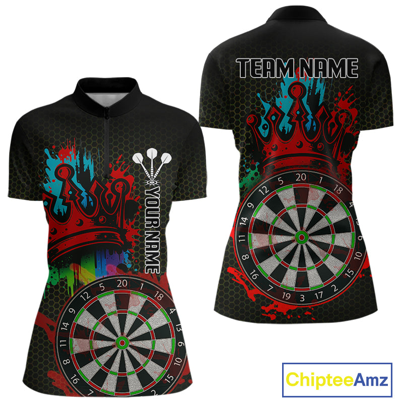 Multicolor Crown Dartboard Grunge Darts Shirt For Women - Custom Name & Team Jersey NYN0608