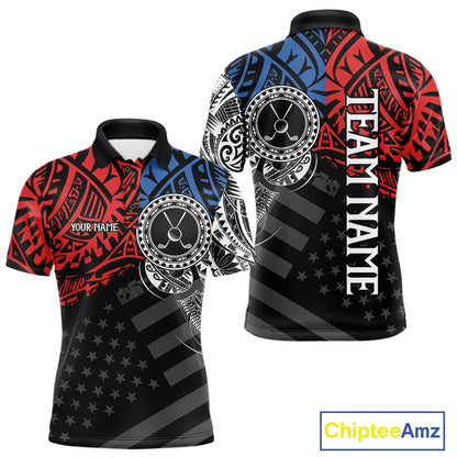 Men's American flag tribal golf polo shirt, red blue white golf apparel, patriotic golf shirt, tribal golf team uniform