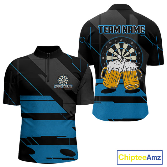 Play Darts & Cheer Beer Custom Funny Dart 1/4-Zip Shirts For Men, Dart Team Jerseys NYN0796