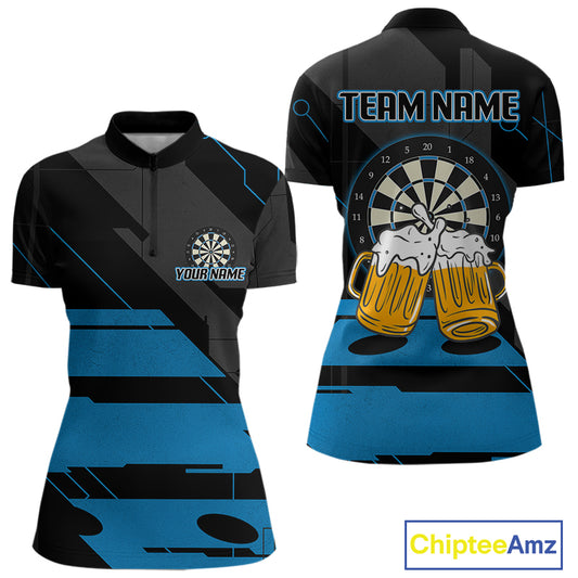 Play Darts & Cheer Beer Custom Funny Dart 1/4-Zip Shirts For Women, Dart Team Jerseys NYN0796