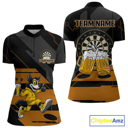Wolf Play Darts & Beer Custom Funny Dart 1/4-Zip Shirts For Women, Dart Team Jerseys NYN0797