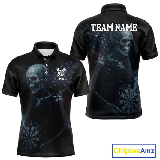Custom Patriotic Men Darts Shirt Personalized US Flag Skull Dartboard Outfit Dart Team Shirts NYN1168