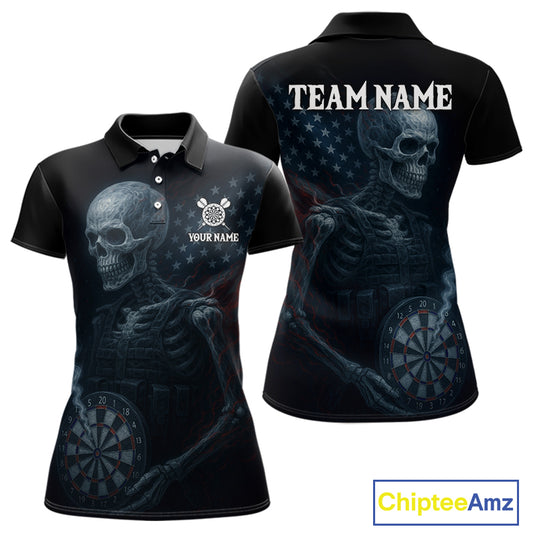 Custom Patriotic Women Darts Shirt Personalized US Flag Skull Dartboard Outfit Dart Team Shirts NYN1168