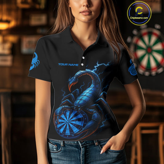 Custom Lightning Blue And Black Scorpion Dart Polo Shirt For Women Outfits Dart Team Jersey NYN1496