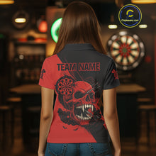 Load image into Gallery viewer, Custom Red Horror Skull Smokes Dartboard Women Polo Dart Shirt Grunge Dart Jerseys NYN2027
