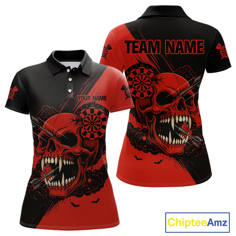Custom Red Horror Skull Smokes Dartboard Women Polo Dart Shirt Grunge Dart Jerseys NYN2027