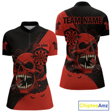 Load image into Gallery viewer, Custom Red Horror Skull Smokes Dartboard Women Quarter-Zip Dart Shirt Grunge Dart Jerseys NYN2027