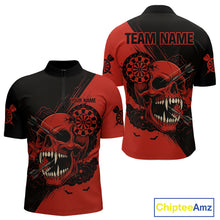 Load image into Gallery viewer, Custom Red Horror Skull Smokes Dartboard Men Quarter-Zip Dart Shirt Grunge Dart Jerseys NYN2027