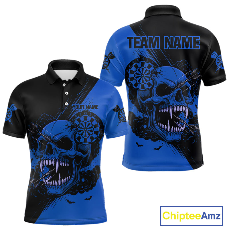 Custom Blue Horror Skull Smokes Dartboard Men Polo Dart Shirt Grunge Dart Jerseys NYN2028