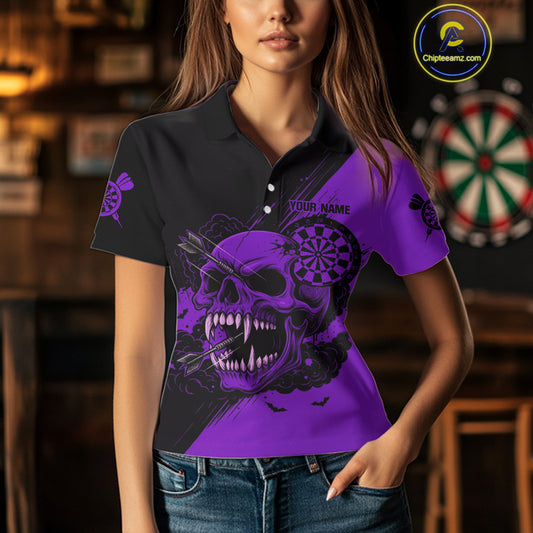 Custom Purple Horror Skull Smokes Dartboard Women Polo Dart Shirt Grunge Dart Jerseys NYN2029