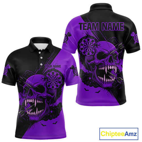 Custom Purple Horror Skull Smokes Dartboard Men Polo Dart Shirt Grunge Dart Jerseys NYN2029
