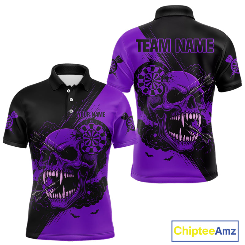 Custom Purple Horror Skull Smokes Dartboard Men Polo Dart Shirt Grunge Dart Jerseys NYN2029