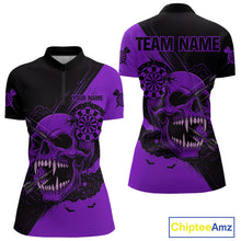 Load image into Gallery viewer, Custom Purple Horror Skull Smokes Dartboard Women Quarter-Zip Dart Shirt Grunge Dart Jerseys NYN2029