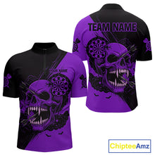 Load image into Gallery viewer, Custom Purple Horror Skull Smokes Dartboard Men Quarter-Zip Dart Shirt Grunge Dart Jerseys NYN2029