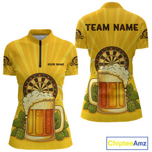 Load image into Gallery viewer, Funny Cheer Beer &amp; Dartboard Barley Flowers Custom Women Quarter-Zip Darts Shirt Dart Jersey NYN2031