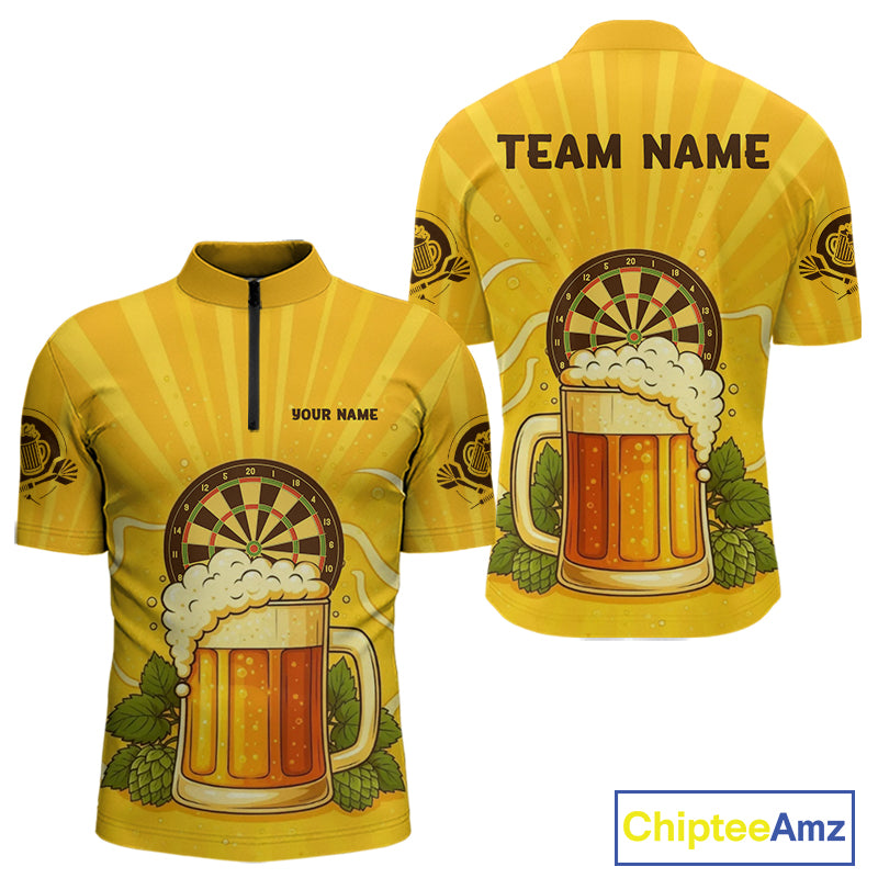 Funny Cheer Beer & Dartboard Barley Flowers Custom Men Quarter-Zip Darts Shirt Dart Jersey NYN2031