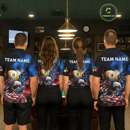 US Flag Eagle Pool 8 Ball & 9 Ball Women's Billiard Shirt Custom Freedom Patriotic Billiard Attire NYN2548