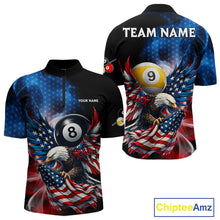 Load image into Gallery viewer, US Flag Eagle Pool 8 Ball &amp; 9 Ball Men's Billiard Shirt Custom Freedom Patriotic Billiard Attire NYN2548